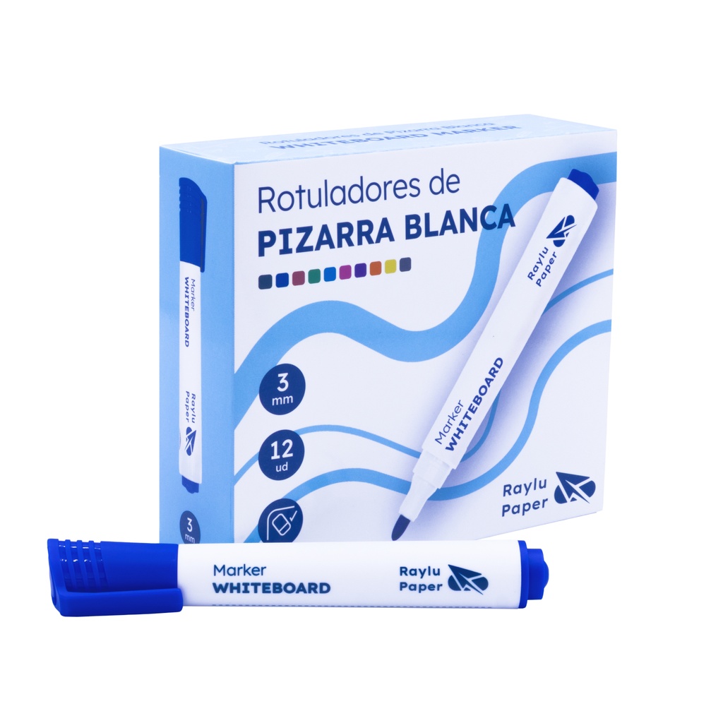 ROTULADOR DE PIZARRA BLANCA RAYLU FLOW – 2 MM – AZUL – CAJA 12 UDS