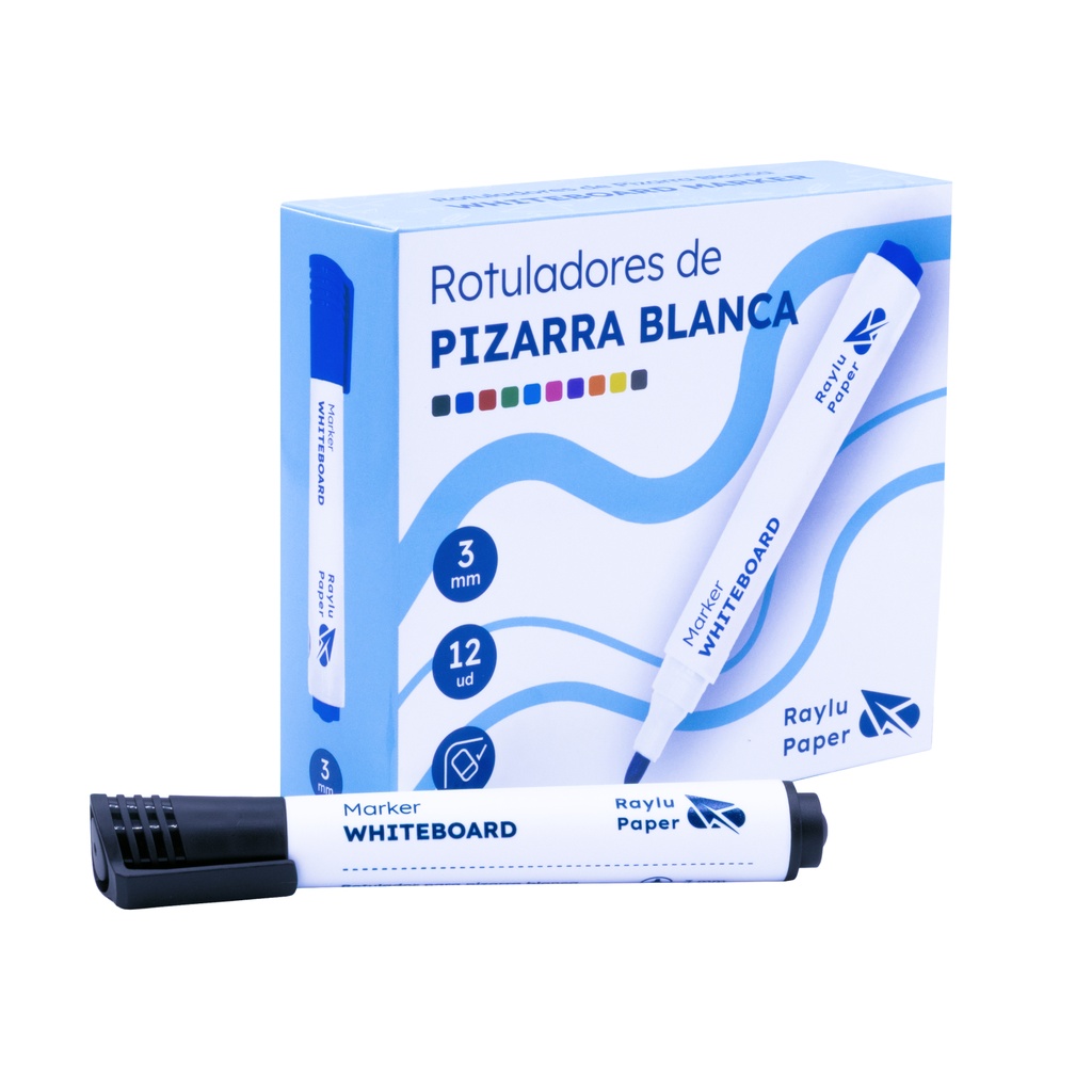 ROTULADOR DE PIZARRA BLANCA RAYLU FLOW – 2 MM – NEGRO – CAJA 12 UDS
