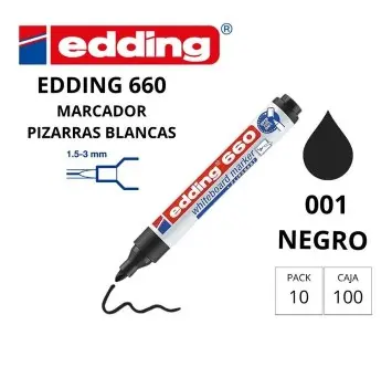 ROTULADOR EDDING MARCADOR PIZARRA BLANCA 660 – PUNTA CÓNICA 1,5–3 MM – RECARGABLE NEGRO