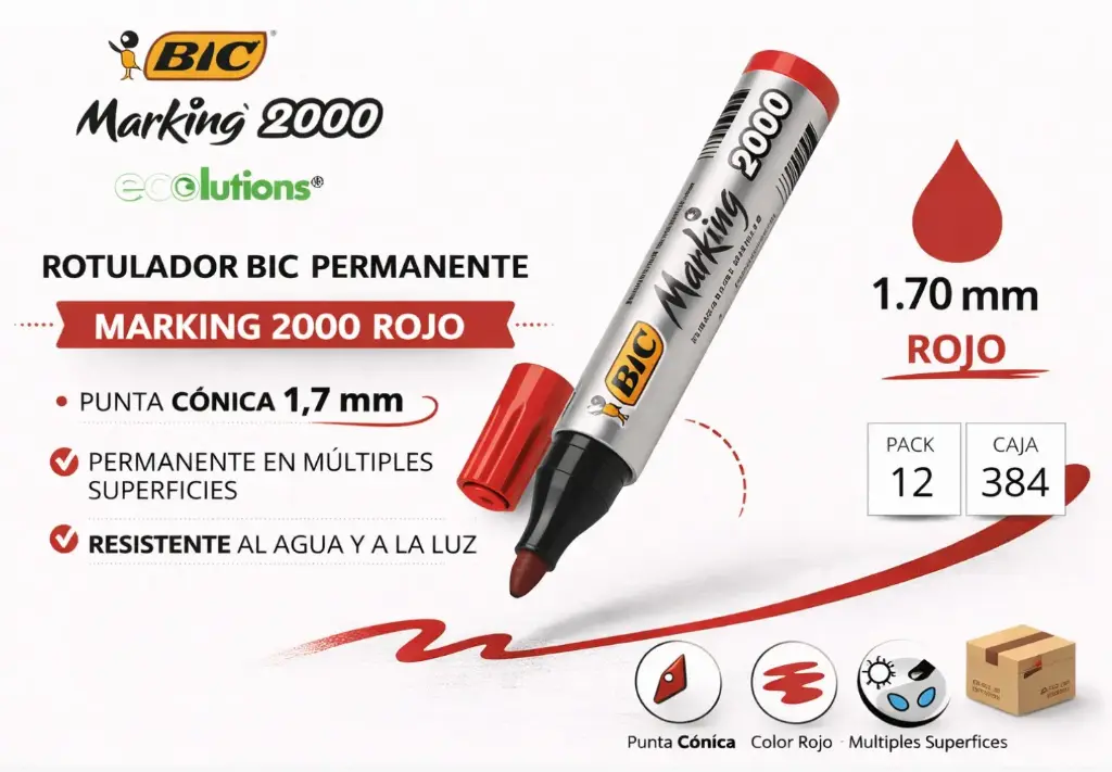 ROTULADOR BIC PERMANENTE MARKING 2000 ROJO PUNTA CONICA