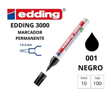 ROTULADOR EDDING  MARCADORES PERMANENTES 3000 – PUNTA CÓNICA 1,5–3 MM – NEGRO