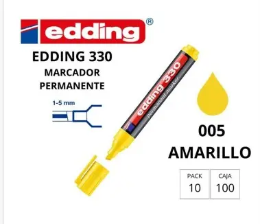 ROTULADOR EDDING MARCADOR PERMANENTE 330 – PUNTA BISELADA 1–5 MM – RECARGABLE AMARILLO
