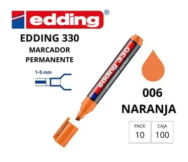 ROTULADOR EDDING MARCADOR PERMANENTE 330 – PUNTA BISELADA 1–5 MM – RECARGABLE NARANJA