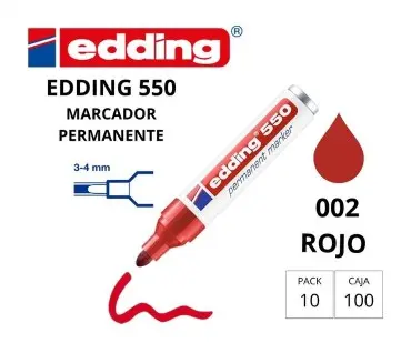 ROTULADOR EDDING MARCADOR PERMANENTE 550 – PUNTA CÓNICA 3–4 MM – RECARGABLE ROJO