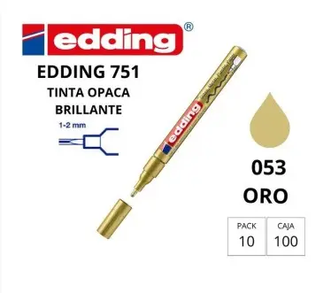 ROTULADOR EDDING MARCADOR PERMANENTE 751 – PUNTA REDONDA 1–2 MM – TINTA OPACA EFECTO LACADO – ORO