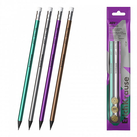 LÁPICES HB ERICHKRAUSE JOY® METALLIC – REDONDOS CON GOMA – POLYBOLSA 4 UDS