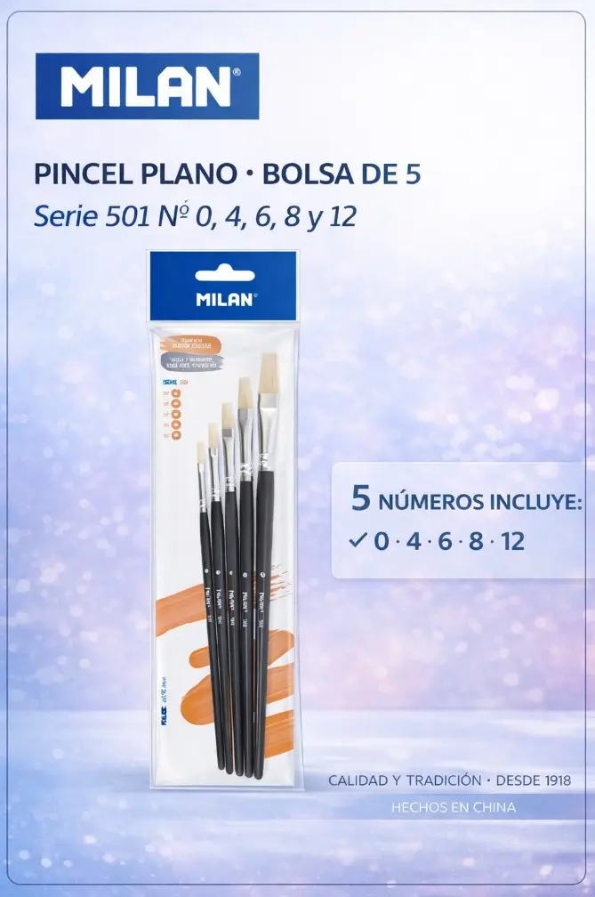 PINCEL PLANO BOLSA DE 5 SERIE 501 Nº 0, 4, 6, 8 Y 12