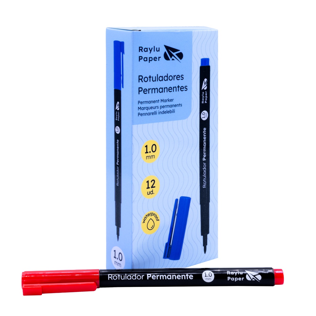ROTULADOR PERMANENTE RAYLU PAPER DATA PEN – MEDIO 1 MM – ROJO – CAJA 12 UDS