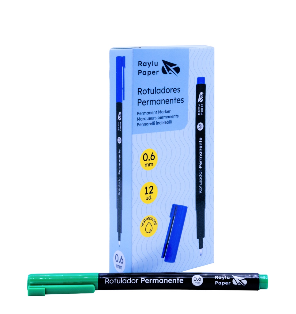 ROTULADOR PERMANENTE RAYLU PAPER DATA PEN – FINO 0,6 MM – VERDE – CAJA 12 UDS