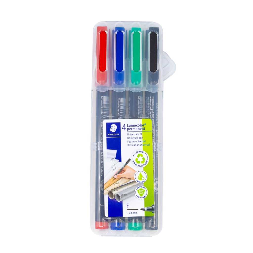 ROTULADOR STAEDTLER – LUMOCOLOR PERMANENTE ESTUCHE 4 UDS – PUNTA FINA REDONDA 0,6 MM