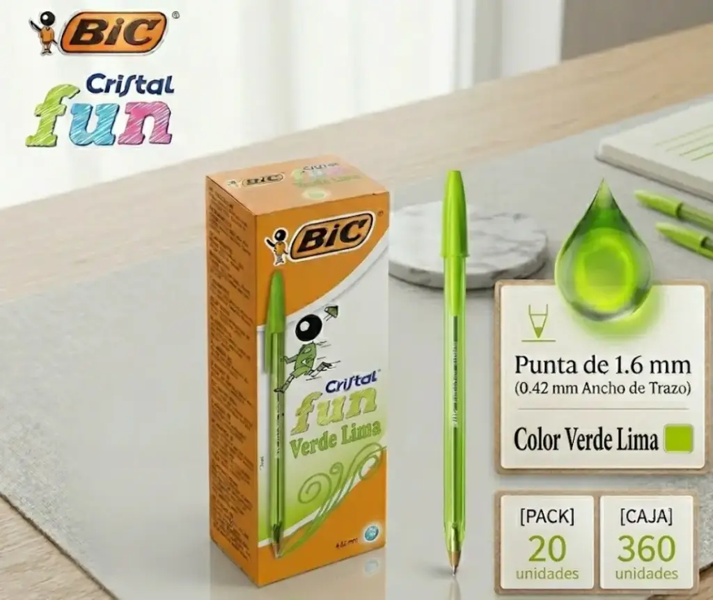 BOLÍGRAFO BIC CRISTAL FUN VERDE CLARO