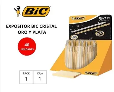 BOLÍGRAFO BIC CRISTAL ORO Y PLATA · TINTA AZUL EXPOSITOR 20 UDS