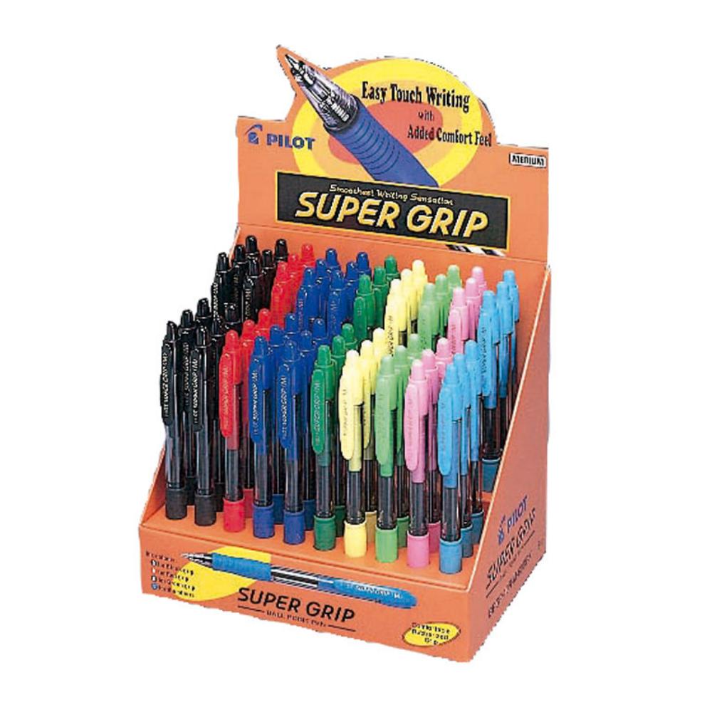 BOLÍGRAFO PILOT SUPER GRIP  · TINTA ACEITE · PUNTA 1,0 MM · TRAZO 0,4 MM · CLIC RETRÁCTIL · GRIP · EXPOSITOR 60 SURTIDOS
