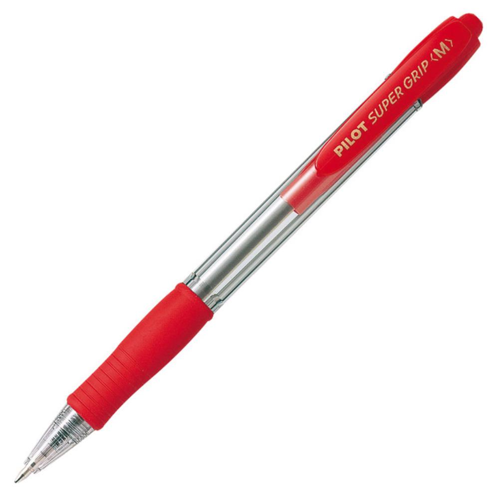BOLÍGRAFO PILOT SUPER GRIP ROJO · TINTA ACEITE · PUNTA 1,0 MM · TRAZO 0,4 MM · CLIC RETRÁCTIL · GRIP · PACK 12 UDS