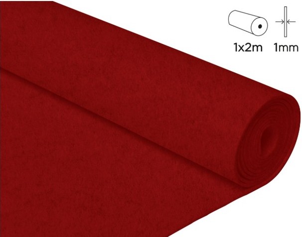 FIELTRO ACRÍLICO ROJO EN ROLLO 100×200 CM – 1 MM DE GROSOR, 160 G/M² (INNSPIRO)