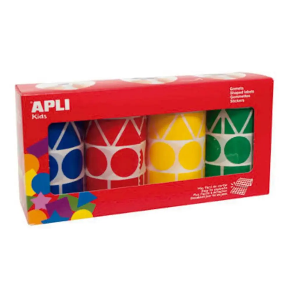 GOMETS APLI  GEOMÉTRICOS XL AMARILLO, AZUL, ROJO Y VERDE 4 ROLLOS