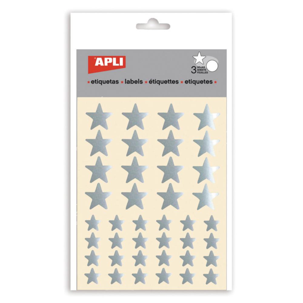 GOMETS APLI ESTRELLAS 12,5 Y 19,5 MM METALIZADOS PLATA 3 HOJAS BOLSA