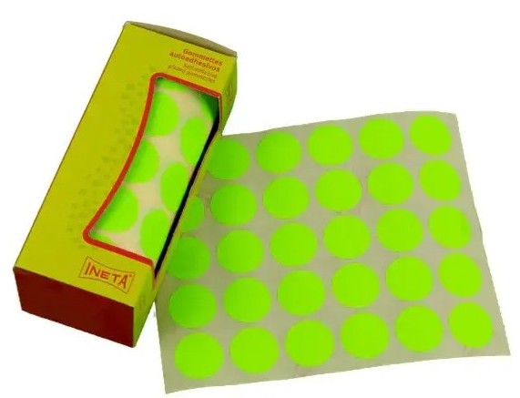 GOMETS INETA CÍRCULO GRANDE VERDE FLUOR – ROLLO 1680 UDS