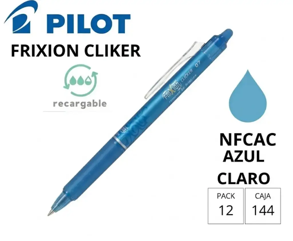 BOLÍGRAFO PILOT FRIXION CLICKER AZUL CLARO