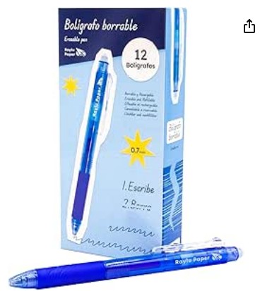 BOLÍGRAFO RAYLU IGNITE BORRABLE AZUL · TINTA GEL BORRABLE · TRAZO 0,7 MM · CLIC RETRÁCTIL · GRIP