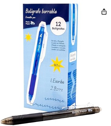 BOLÍGRAFO RAYLU IGNITE BORRABLE NEGRO · TINTA GEL BORRABLE · TRAZO 0,7 MM · CLIC RETRÁCTIL · GRIP