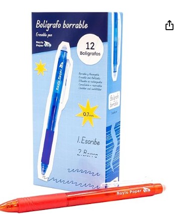 BOLÍGRAFO RAYLU IGNITE BORRABLE ROJO · TINTA GEL BORRABLE · TRAZO 0,7 MM · CLIC RETRÁCTIL · GRIP