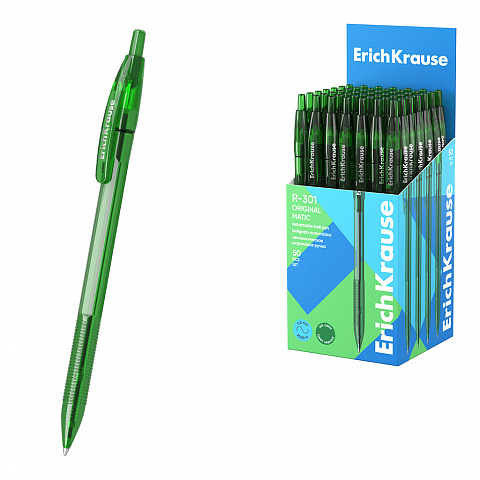 BOLÍGRAFO ERICHKRAUSE R-301 MATIC 1.0 – VERDE – AUTOMÁTICO (RETRÁCTIL) – 50 UDS (CAJA)