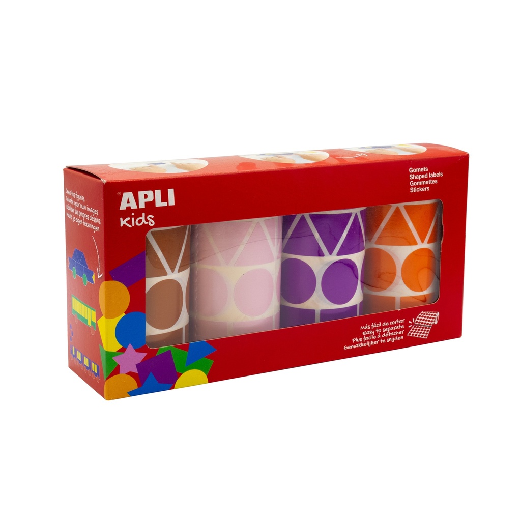 GOMETS FORMAS GEOMÉTRICOS XL MARRÓN, ROSA, LILA Y NARANJA 4 ROLLOS