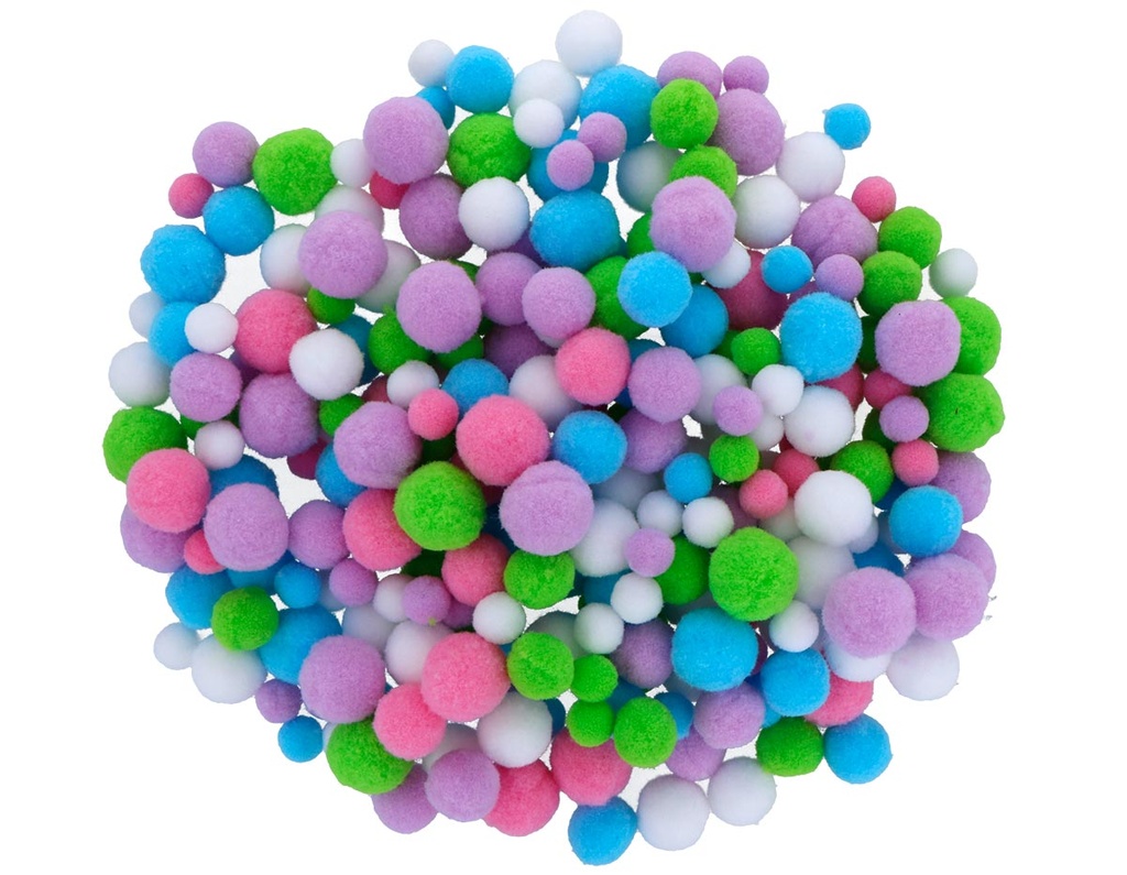 POMPONES MIX COLORES PASTEL SURTIDOS 200 UDS MEDIDAS 10–25 MM