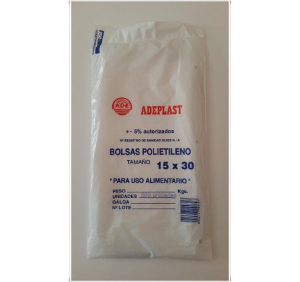 BOLSA POLIETILENO TRANSPARENTE 15 × 30 CM · PACK 100 UDS