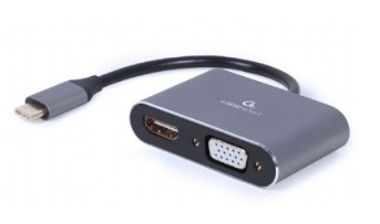ADAPTADOR USB-C A HDMI + VGA GEMBIRD · 4K@30 (HDMI) · 1080P@60 (VGA) · GRIS ESPACIAL