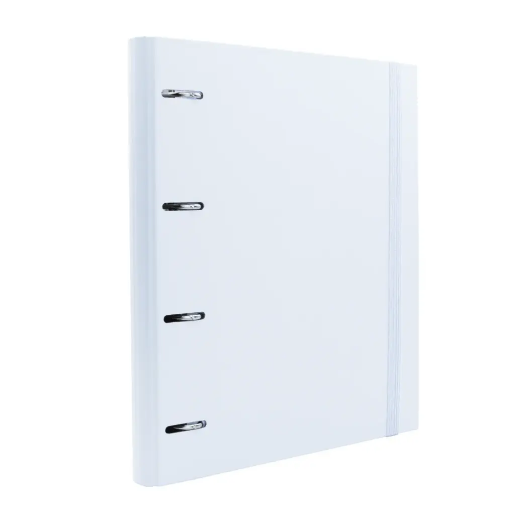 CARPEBLOCK 4 ANILLAS RAYLU PAPER® A4  BLANCO · ANILLAS Ø30 MM · LOMO 60 MM · 100 HOJAS 90 g 4×4 · 5 SEPARADORES · CIERRE ELÁSTICO · SISTEMA RADO