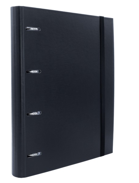 CARPEBLOCK 4 ANILLAS RAYLU PAPER® A4  NEGRO · ANILLAS Ø30 MM · LOMO 60 MM · 100 HOJAS 90 g 4×4 · 5 SEPARADORES · CIERRE ELÁSTICO · SISTEMA RADO