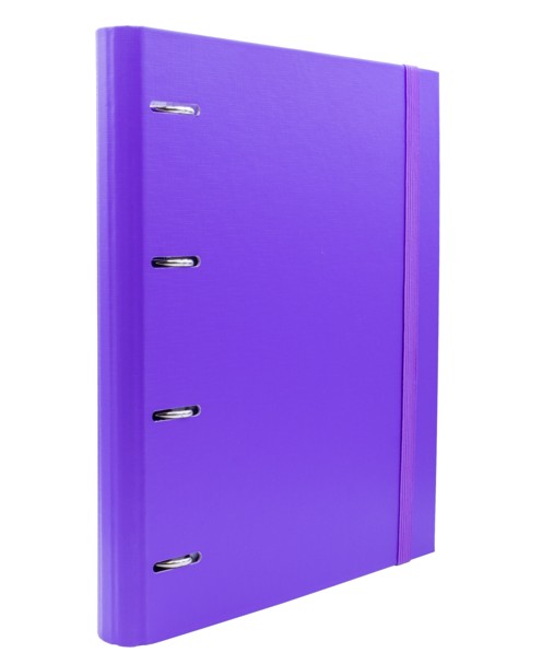 CARPEBLOCK 4 ANILLAS RAYLU PAPER® A4  VIOLETA · ANILLAS Ø30 MM · LOMO 60 MM · 100 HOJAS 90 g 4×4 · 5 SEPARADORES · CIERRE ELÁSTICO · SISTEMA RADO