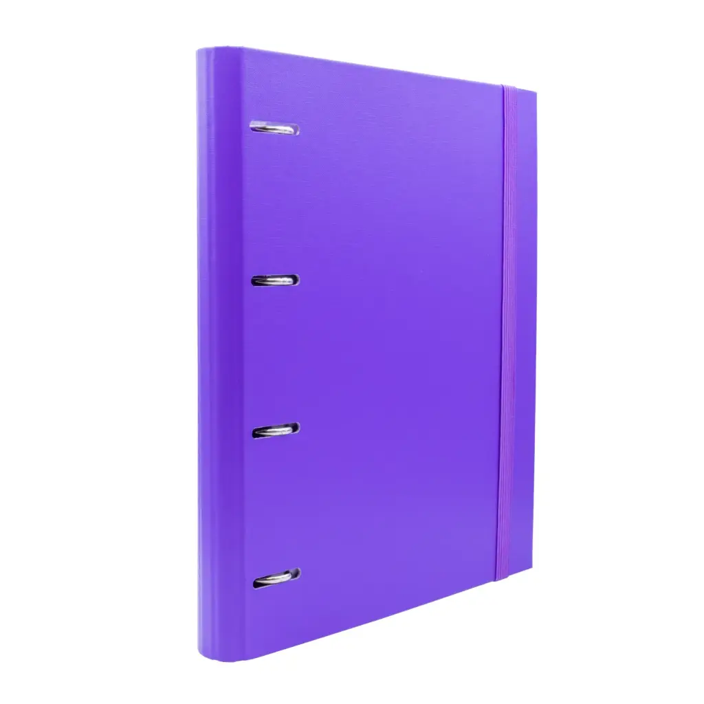 CARPEBLOCK 4 ANILLAS RAYLU PAPER® A4  VIOLETA · ANILLAS Ø30 MM · LOMO 60 MM · 100 HOJAS 90 g 4×4 · 5 SEPARADORES · CIERRE ELÁSTICO · SISTEMA RADO