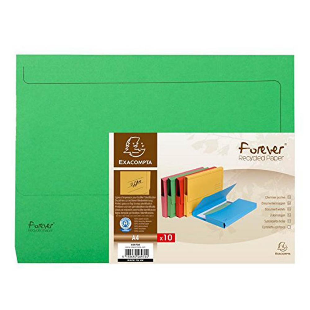 SUBCARPETAS A4 CON BOLSA – CARTULINA RECICLADA 290 G/M² – VERDE – PACK 10 UDS