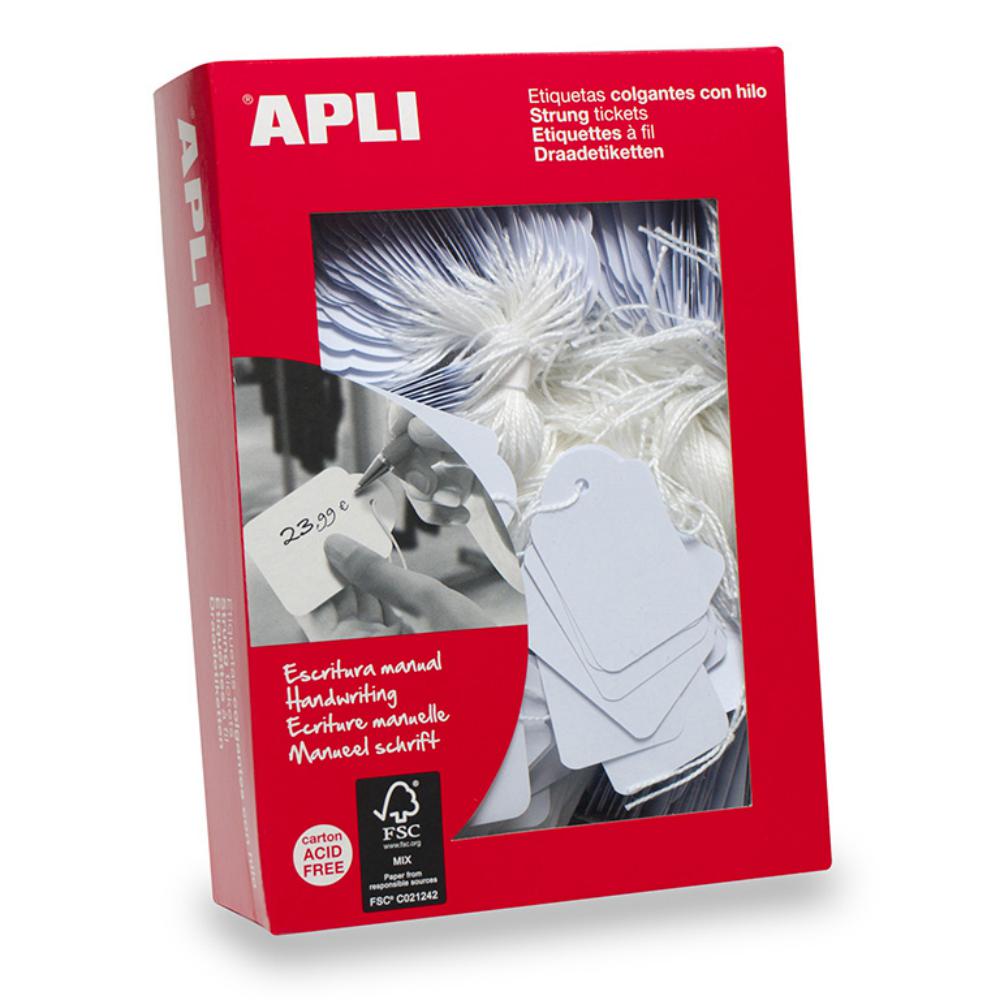 APLI ETIQUETAS COLGANTES BLANCAS 45 X 65 MM | 400 UNIDADES CON HILO