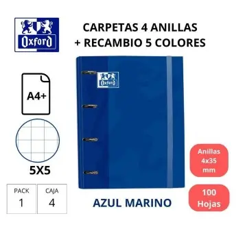 CARPEBLOCK OXFORD A4 CARTÓN FORRADO 40MM CON RECAMBIO AZUL