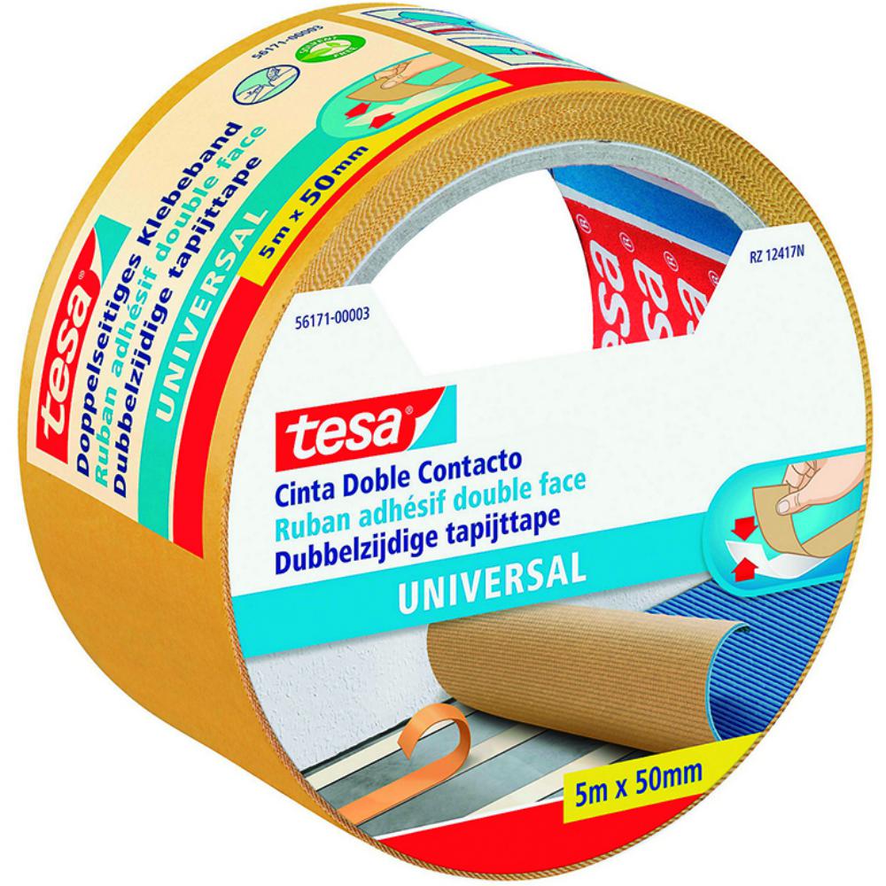 CINTA ADHESIVA DOBLE CARA TESA 50 MM × 5 M · USO UNIVERSAL · FIJACIÓN PERMANENTE · FÁCIL DE CORTAR · COLOR BEIGE