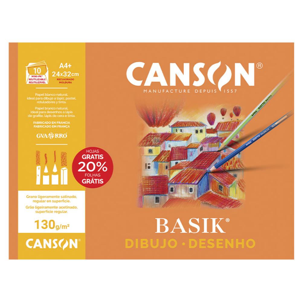 MINI PACK 10 LÁMINAS DE DIBUJO A4 CON RECUADRO 130 g BASIK CANSON