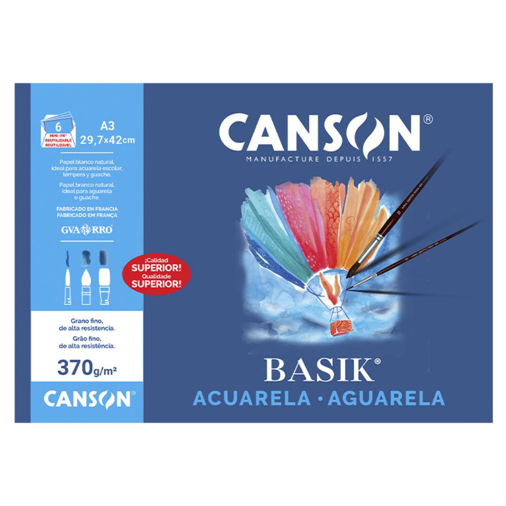 MINI PACK PAPEL ACUARELA BASIK CANSON DIN A3 370g PACK 6 HOJAS