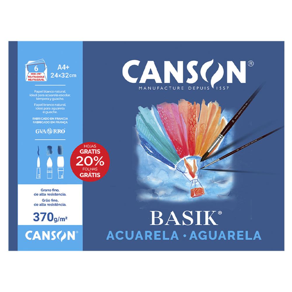 MINI PACK PAPEL ACUARELA BASIK CANSON DIN A4+ 370 g (PACK 6 HOJAS)