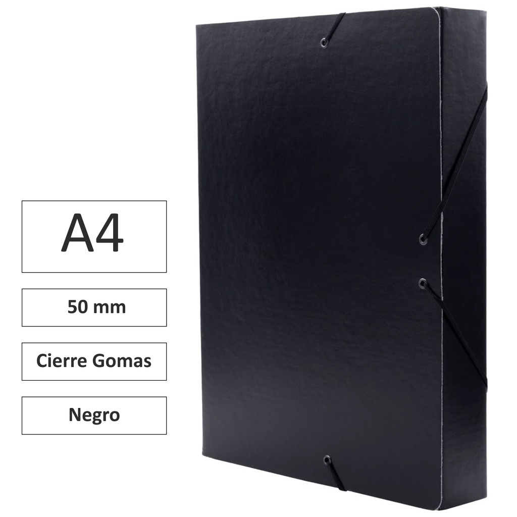CARPETA PROYECTO RAYLU PAPER A4 LOMO 50 MM NEGRO CIERRE CON GOMAS 