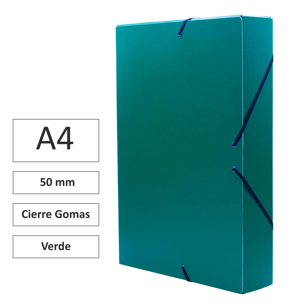 CARPETA PROYECTO RAYLU PAPER A4 LOMO 50 MM VERDE CIERRE CON GOMAS 