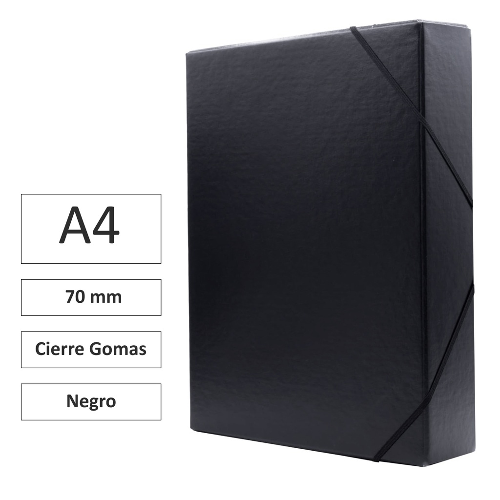 CARPETA PROYECTO RAYLU PAPER A4 LOMO 70 MM NEGRO CIERRE CON GOMAS 