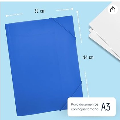 CARPETA RAYLU PAPER A3 CON GOMAS Y SOLAPAS AZUL · PP 100% RECICLABLE · LOMO 4 CM APROX. · CAPACIDAD 50 HOJAS