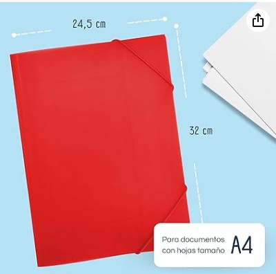 CARPETA RAYLU PAPER A4 CON GOMAS Y SOLAPAS ROJO · PP 100% RECICLABLE · LOMO 4 CM APROX. · CAPACIDAD 50 HOJAS