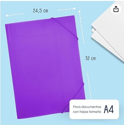 CARPETA RAYLU PAPER A4 CON GOMAS Y SOLAPAS VIOLETA · PP 100% RECICLABLE · LOMO 4 CM APROX. · CAPACIDAD 50 HOJAS