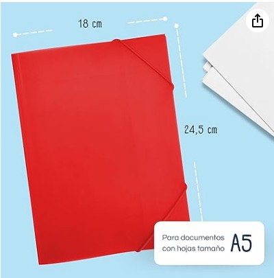 CARPETA RAYLU PAPER A5 CON GOMAS Y SOLAPAS ROJO · PP 100% RECICLABLE · LOMO 4 CM APROX. · CAPACIDAD 50 HOJAS