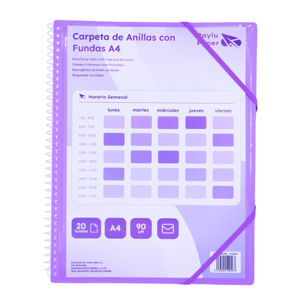 CARPETA PP RAYLU PAPER ESPIRAL 20 FUNDAS A4 VIOLETA PORTADA PERSONALIZABLE
